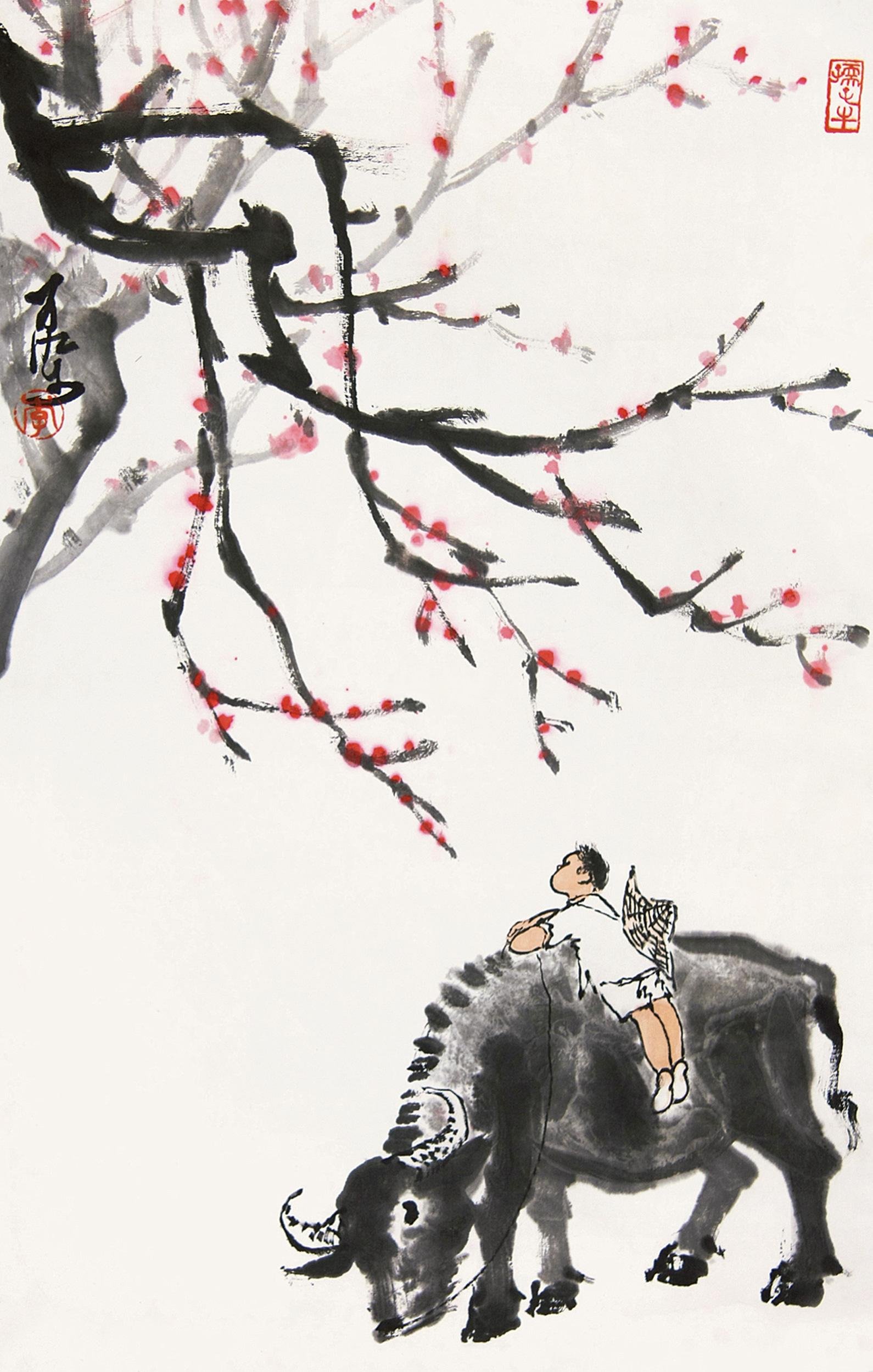 品質保証，大人気】 平安美術 『李可染書 紙本 牧牛図』近代 掛け軸 真